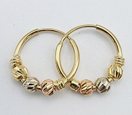 18k Tri-Color Gold Hoop Earrings - 1.3cm Diamond-Cut