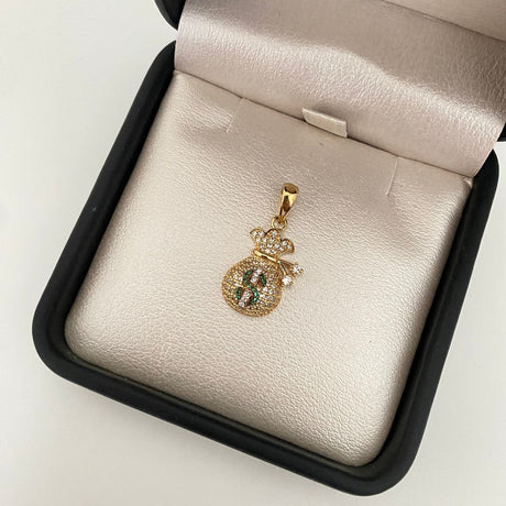 18k Yellow Gold Money Bag Pendant 2.2cm Prosperity Colombian